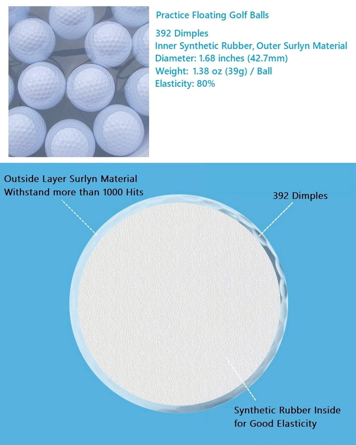 Aolowewin floating golf ball on calm water ideal for training.