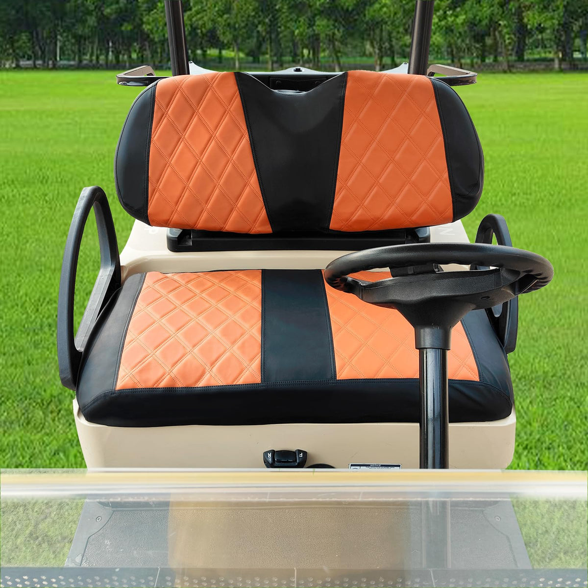 AOOTOOLINK black and brown interior colorway complements the golf cart.