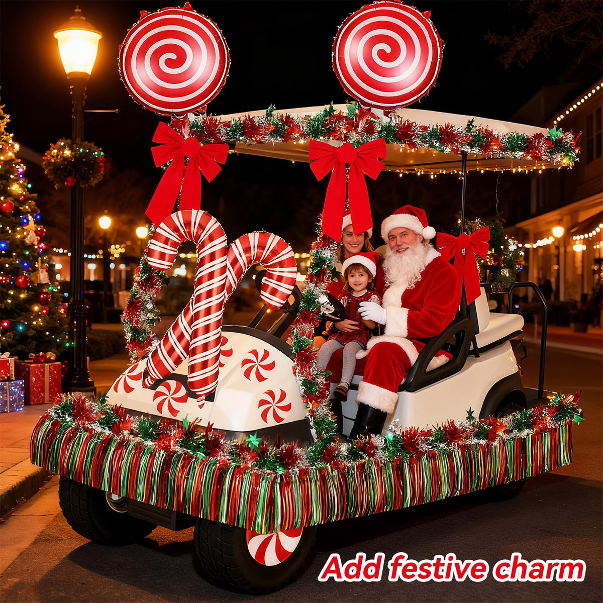 AORSOR red Christmas bows frame the cart with bold style