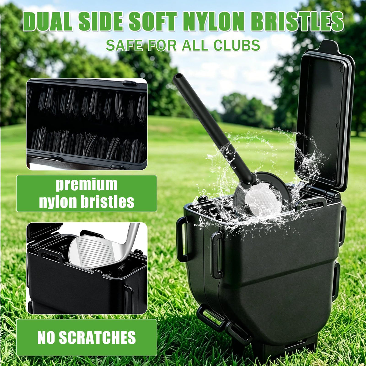 Apaspoil golf cart washer in use on the cart for on course cleaning.