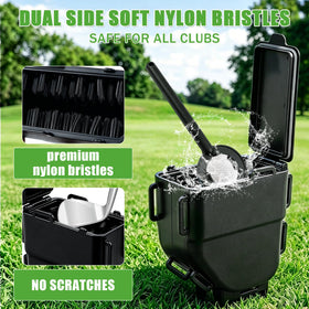 Apaspoil golf cart washer in use on the cart for on course cleaning.