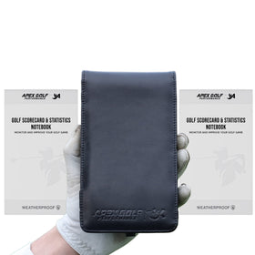 APEX GOLF PERFORMANCE leather scorecard holder keeps scores organized on the course.