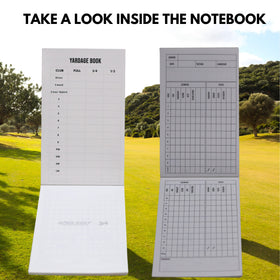 APEX GOLF PERFORMANCE yardage book helps track club distances during rounds.