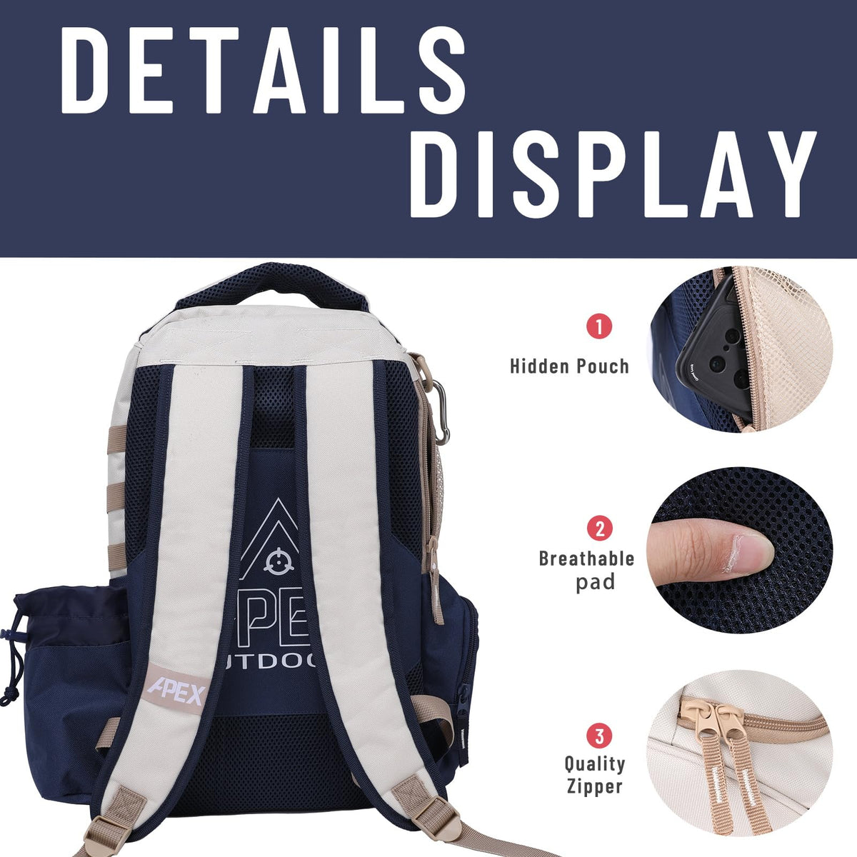 Apex Outdoors disc golf bag back panel provides padded comfort for long rounds.