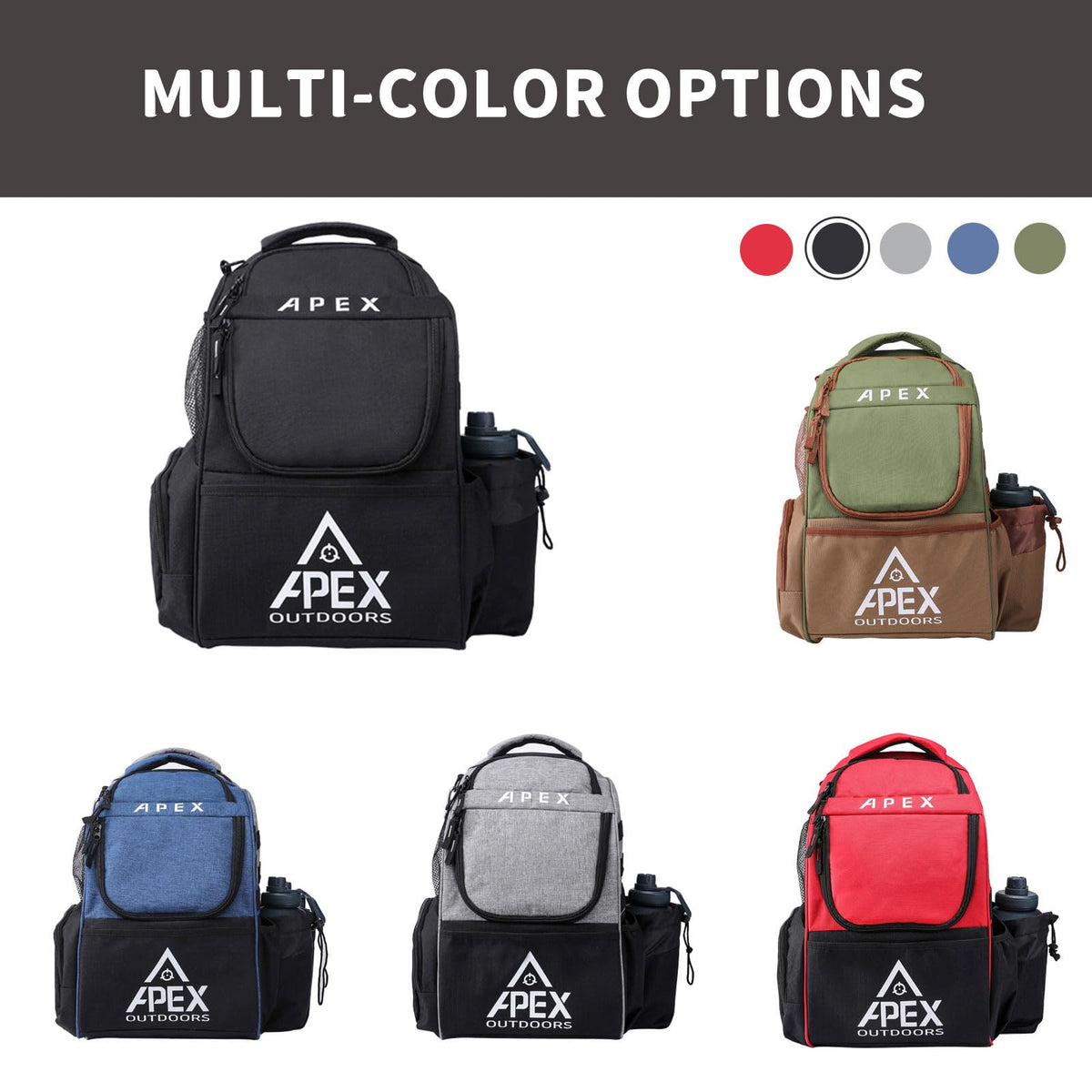 Apex Outdoors disc golf bag built-in rigid skeleton helps it stand upright on the course.
