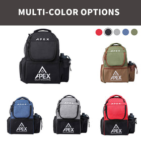 Apex Outdoors disc golf bag built-in rigid skeleton helps it stand upright on the course.