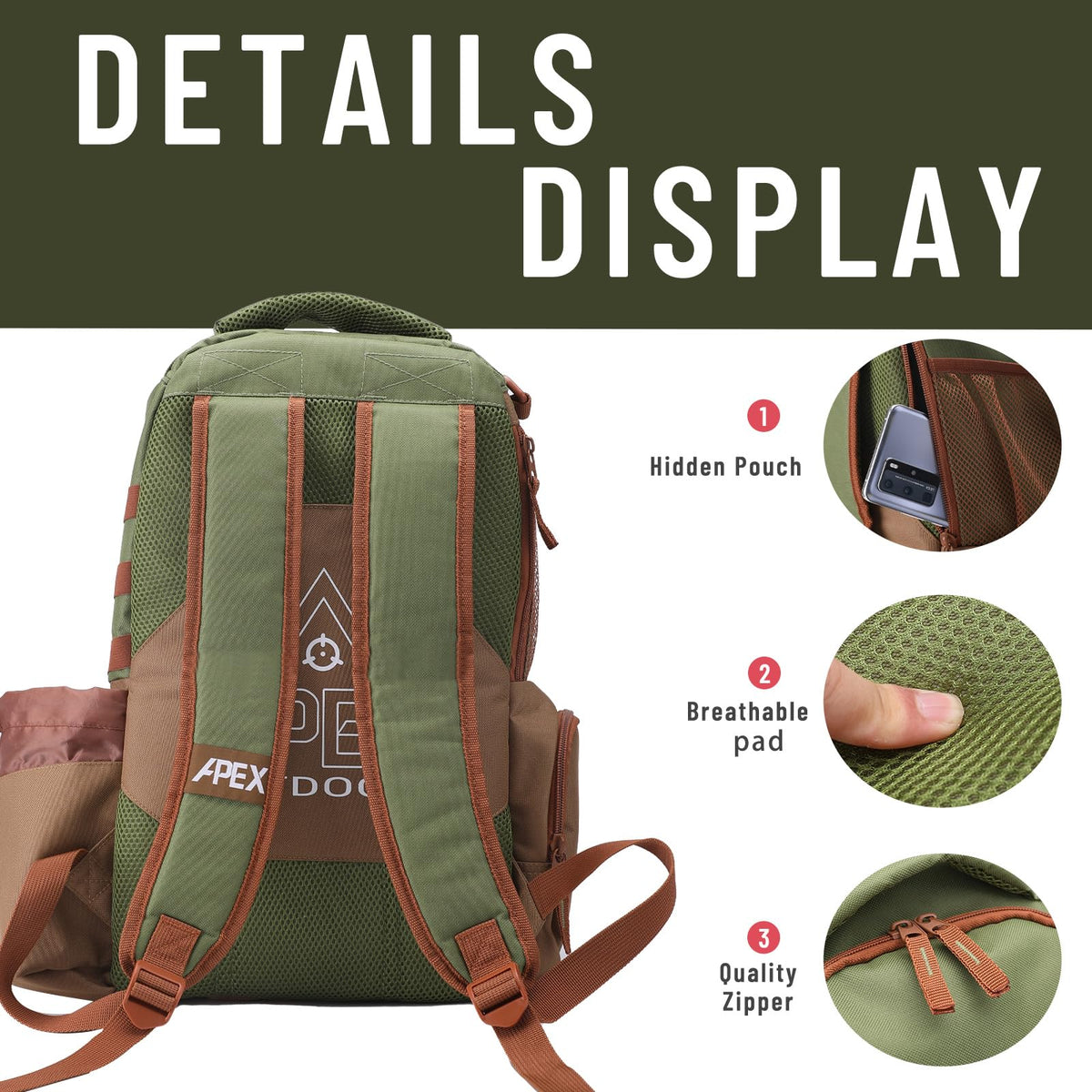 Apex Outdoors Disc Golf Bag durable 600D fabric with rigid skeleton keeps it standing.