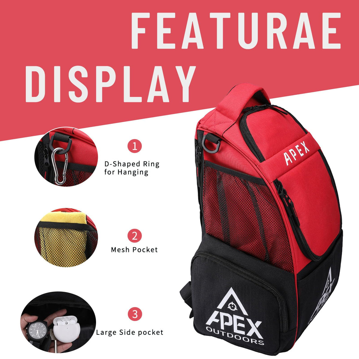 Apex Outdoors Disc Golf Bag built from 600D polyester with rigid skeleton to stay upright
