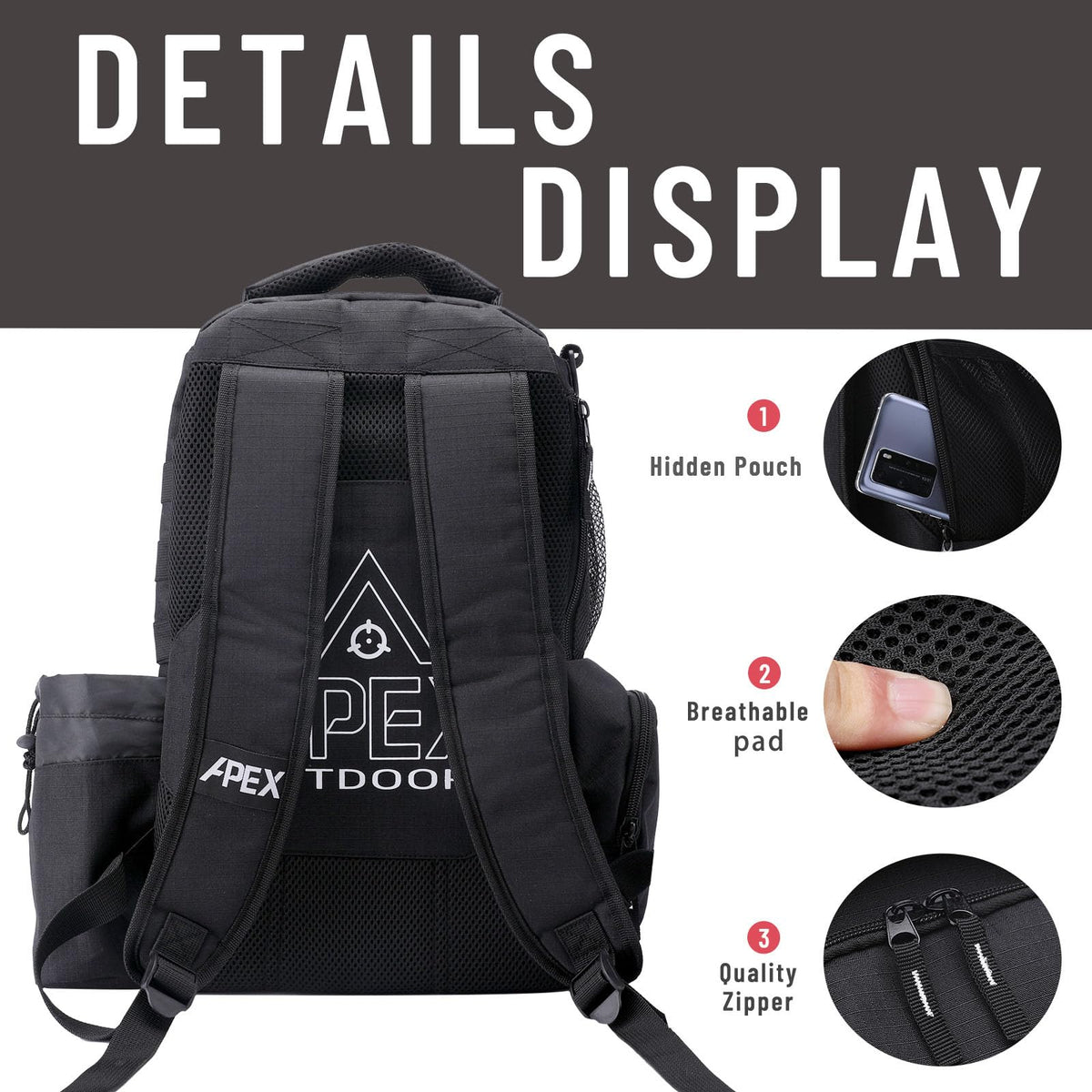 Apex Outdoors disc golf bag is lightweight at about 1.5 lbs for easy carry.