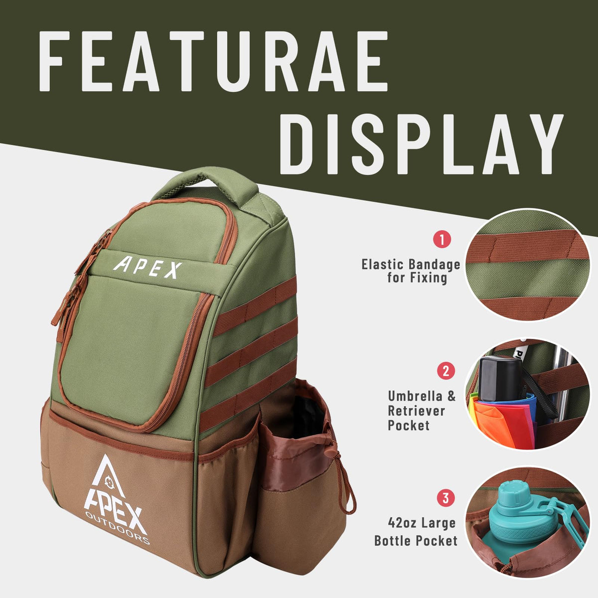 Apex Outdoors Disc Golf Bag multifunction pockets keep water bottle, towel, keys, and more organized.