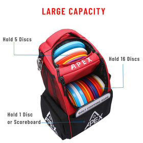 Apex Outdoors Disc Golf Bag with six pockets to organize water, towels, and accessories
