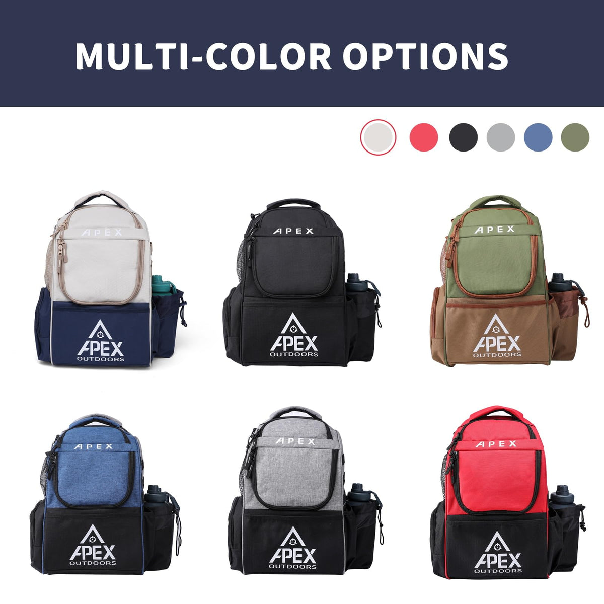 Apex Outdoors disc golf bag built-in rigid skeleton helps it stand upright.