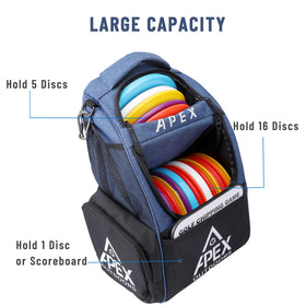 APEX Outdoors bag with upper disc compartment for quick access.