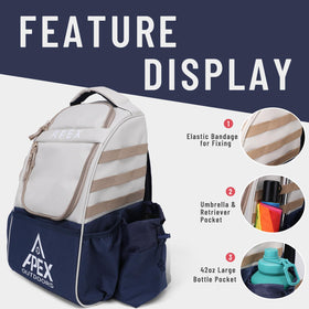 Apex Outdoors disc golf bag upper compartment ready for additional discs.