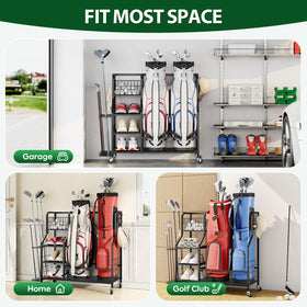 APEXCHASER golf 3-tier shelf stores shoes, gloves, and kits.