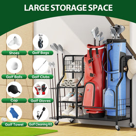 APEXCHASER golf bag rack closeup highlights reinforced metal and durability.
