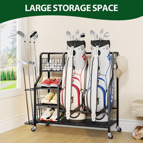 APEXCHASER golf bag stand provides compact garage storage.