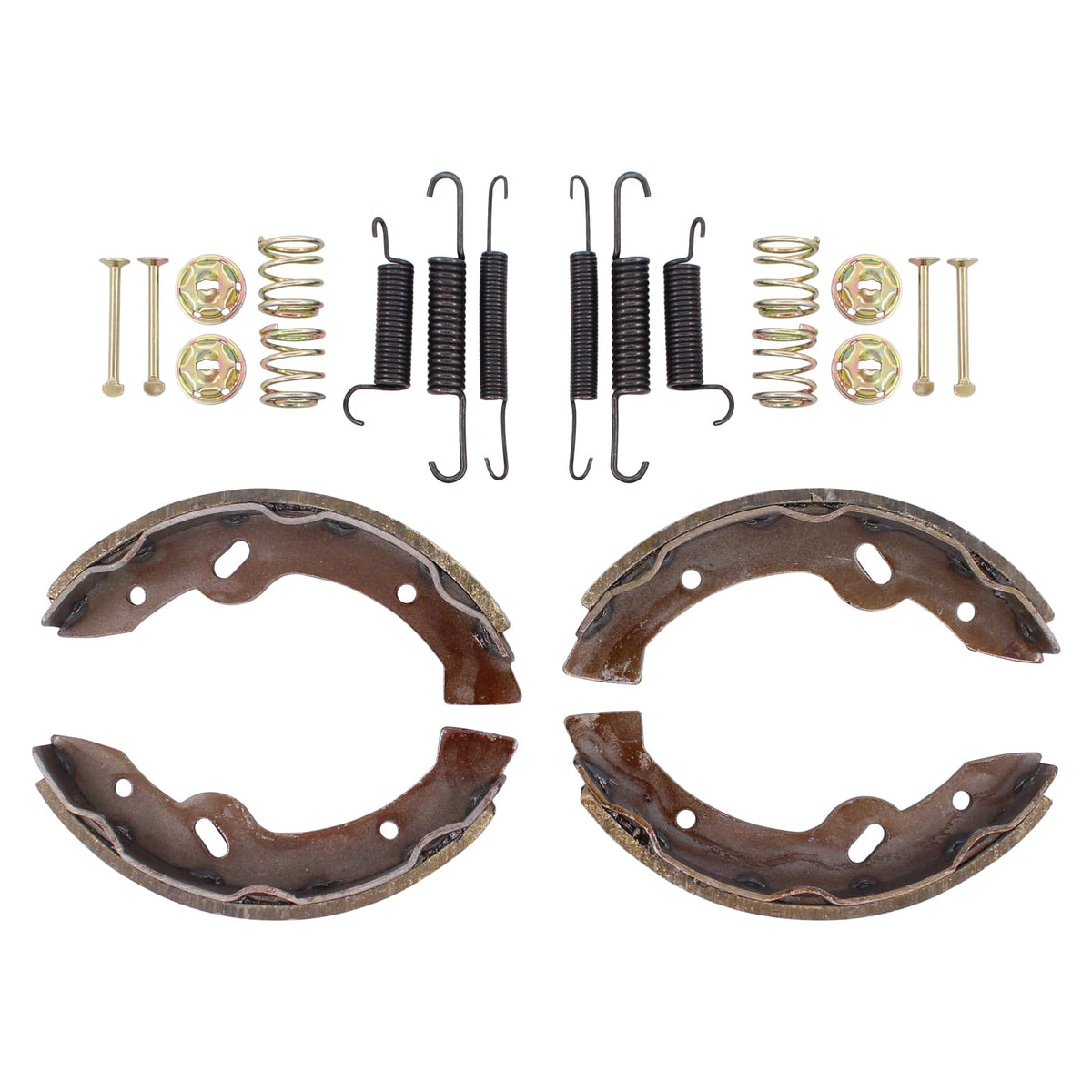 ApplianPar brake shoes with clamp springs and pins for EZGO Medalist, reliable stopping solution.