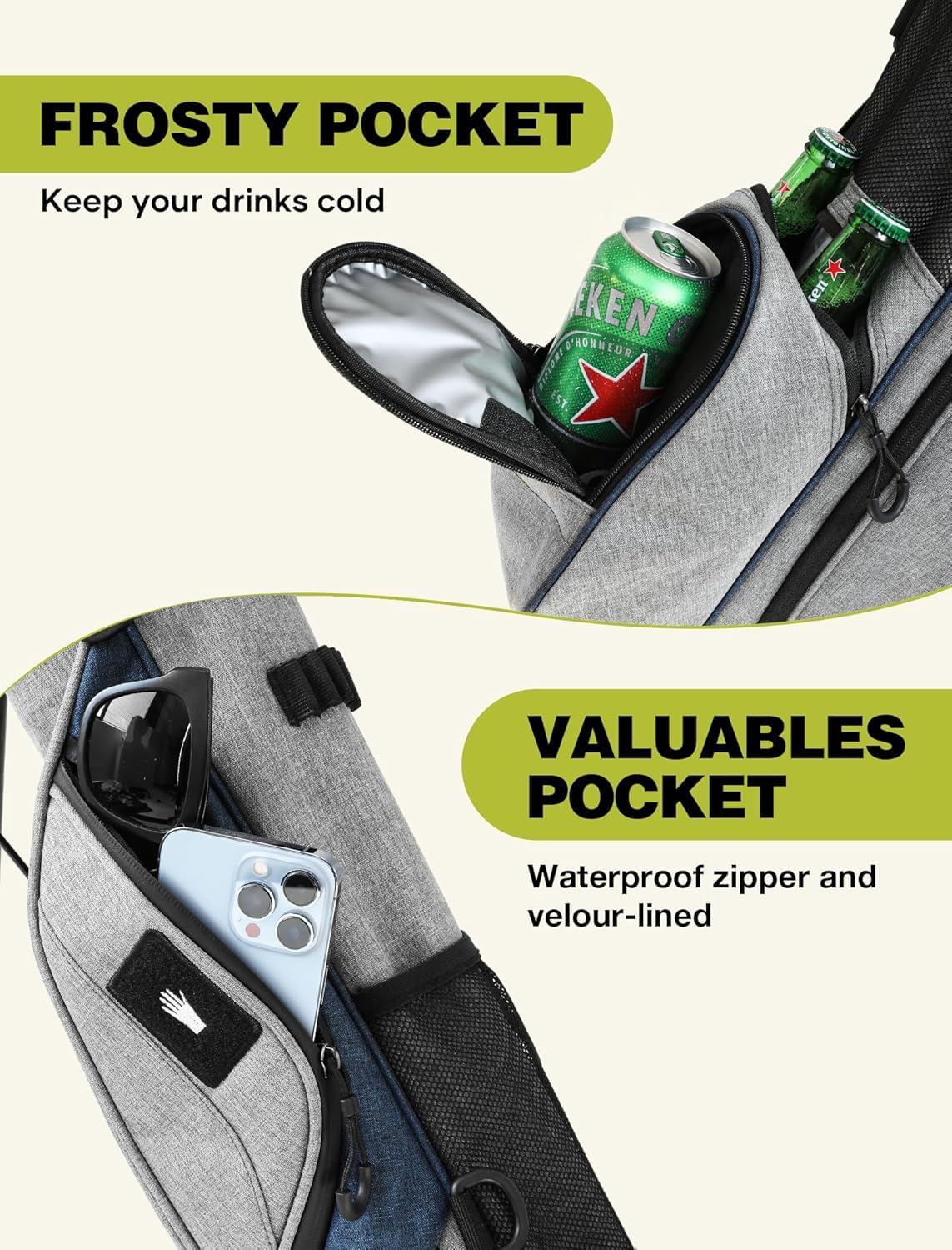APXL ergonomic double strap provides comfortable, balanced carry for long walks.