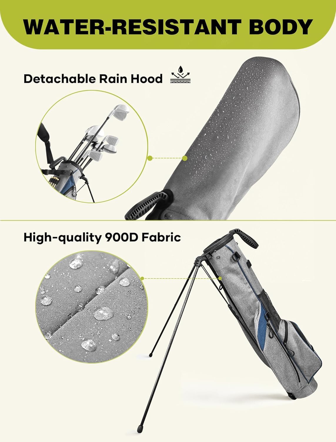 APXL rain hood protects clubs from rain and sun during rounds.
