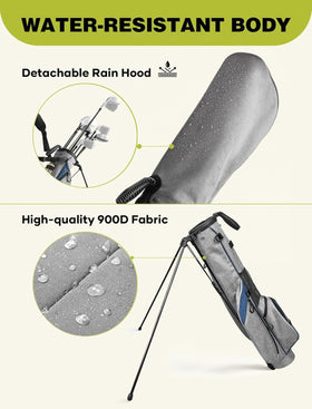 APXL rain hood protects clubs from rain and sun during rounds.