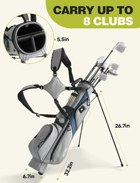 APXL stand bag with 6 pockets and insulated bottle pocket keeps drinks cold.