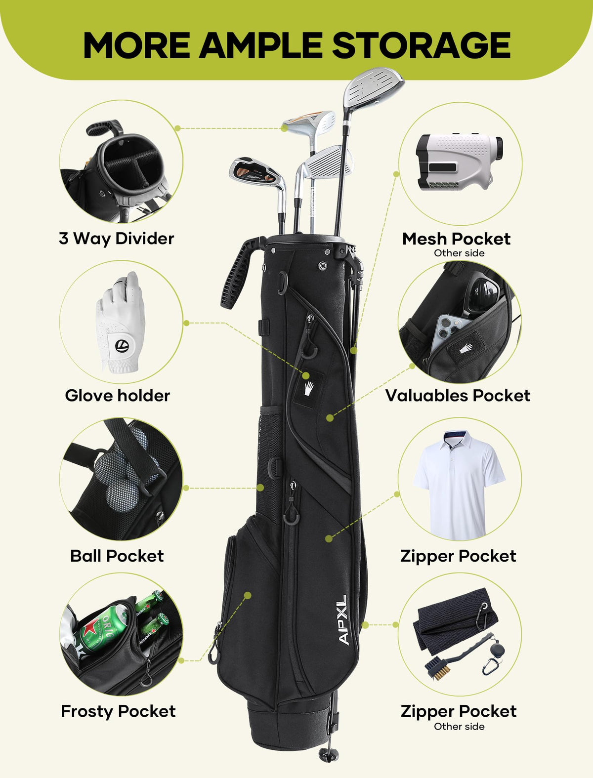 APXL bag velour-lined pocket with waterproof zipper protects valuables securely.