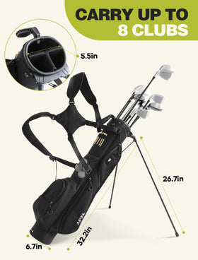APXL small golf bag showing 8-club capacity for compact rounds.