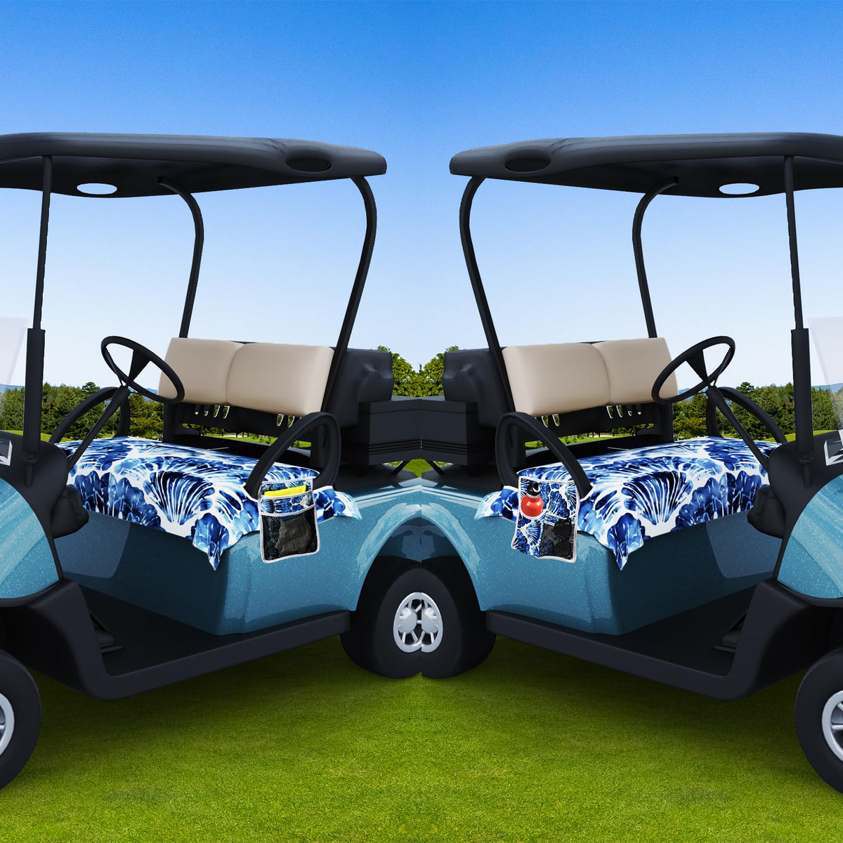 AQQA fashion pattern enhances cart interior while protecting seats.