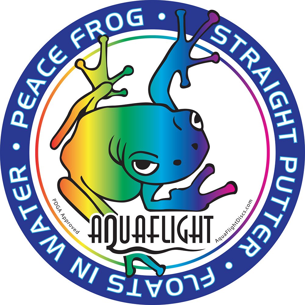 AquaFlight Peace Frog floats in water, helping avoid lost discs on water hazards.