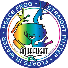 AquaFlight Peace Frog floats in water, helping avoid lost discs on water hazards.