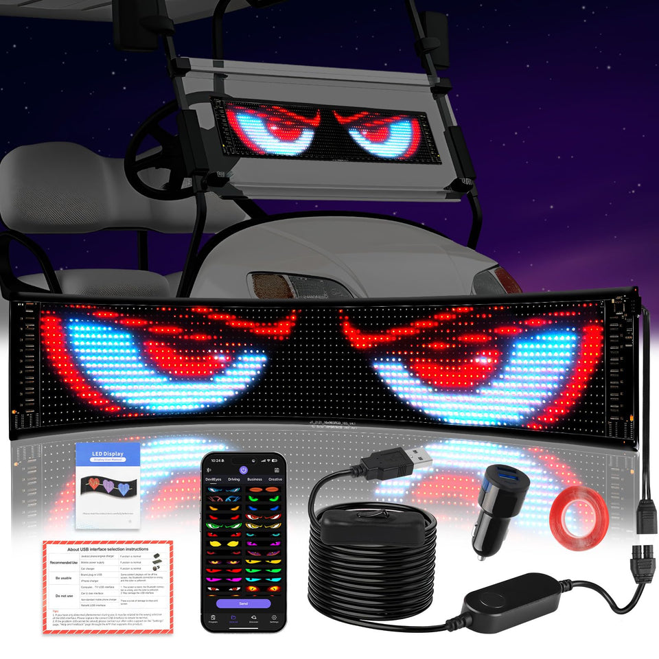 Archerest Golf Cart Eyes on the windshield grab attention with vivid colors day or night.
