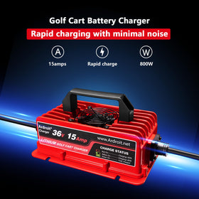 Ardroit 36V charger back view highlighting robust build and ports