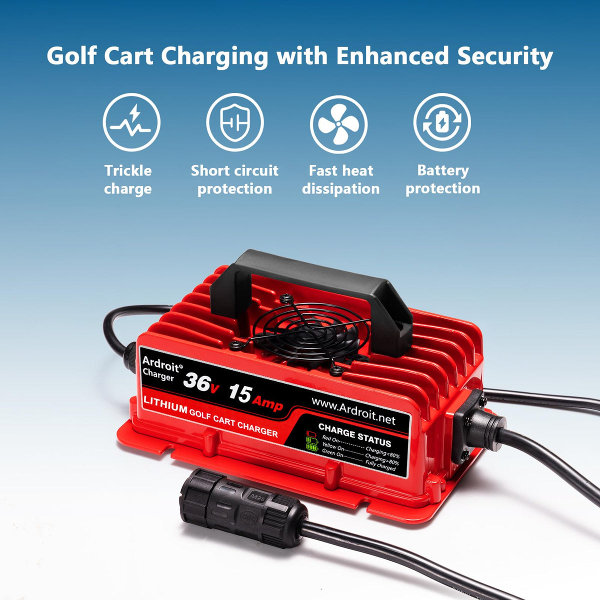 Ardroit 36V charger durable plug designed for long-term use