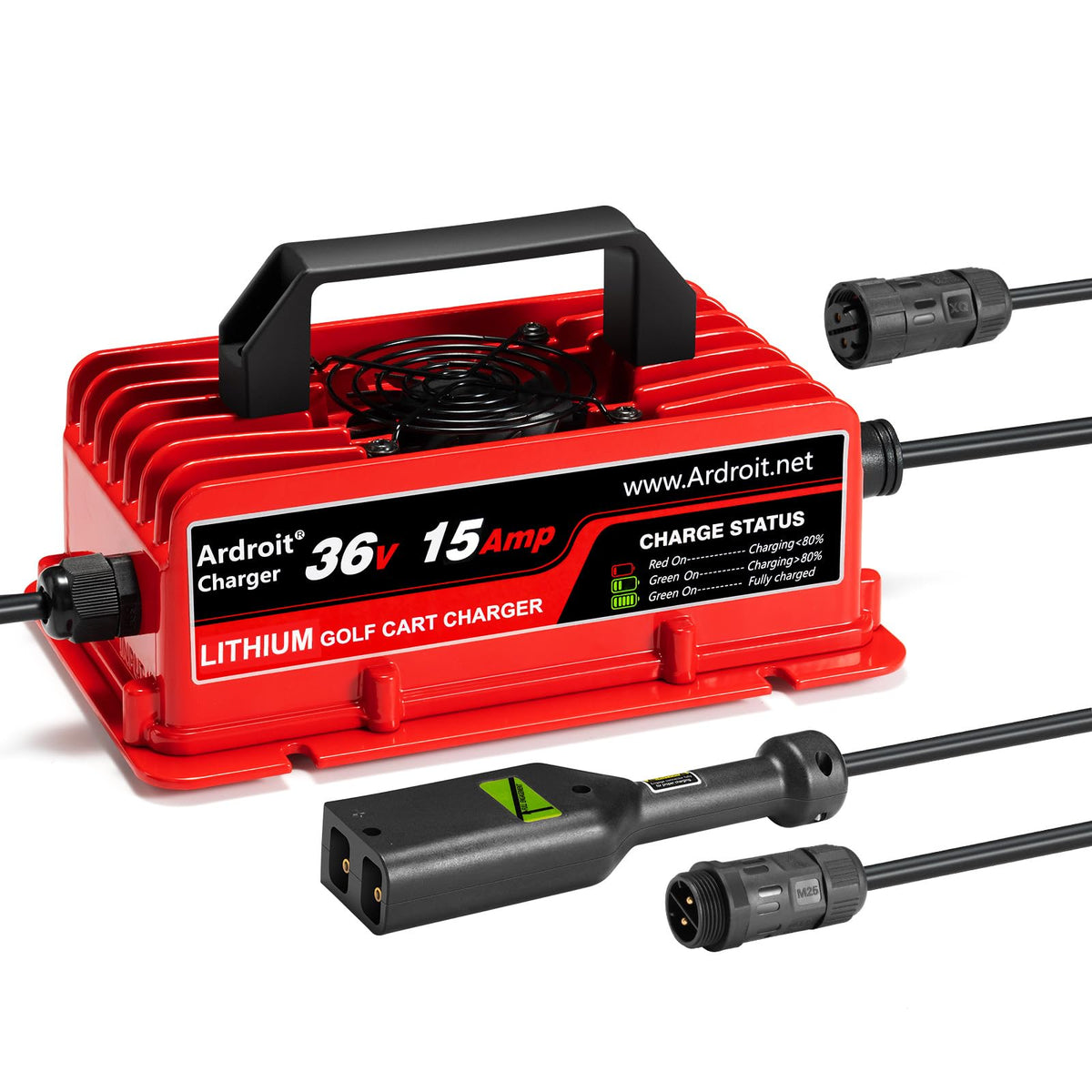 Ardroit 36V charger front view showing rugged exterior for outdoor use