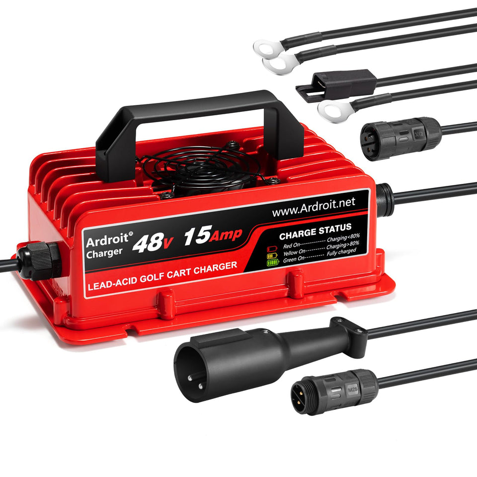 Ardroit 48V golf cart charger with 3-pin round plug for reliable charging