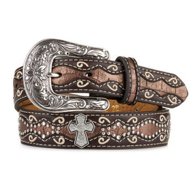ARIAT Youth belt with rhinestone cross buckle adds sparkle.