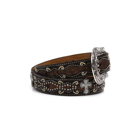 Silver-tone buckle on ARIAT belt stands out for style.