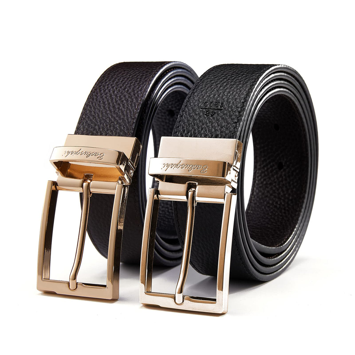ARIMIA rotated buckle belt in black and brown, two looks for daily wear