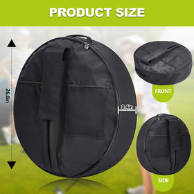 Arrowbash disc golf basket bag side view demonstrates spacious 26.8-inch diameter.