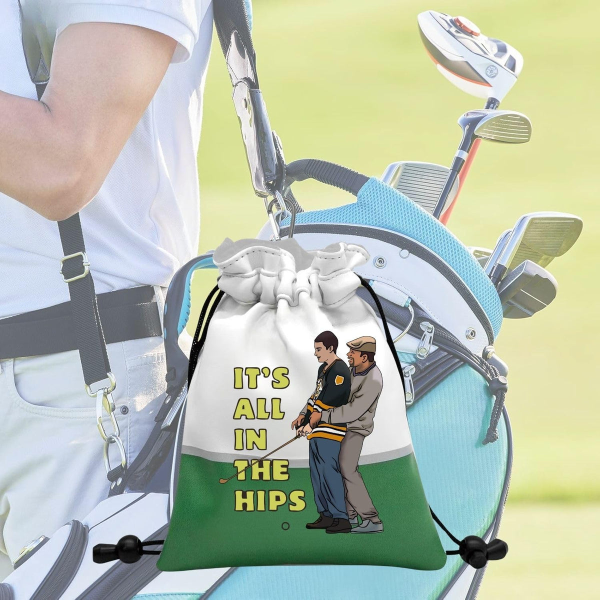 Artpreti Funny Golf Valuables Pouch drawstrings close-up showing quick closure.