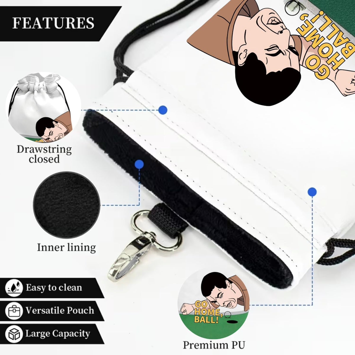 Artpreti golf pouch attaches to bag or belt for quick, on-the-go access.