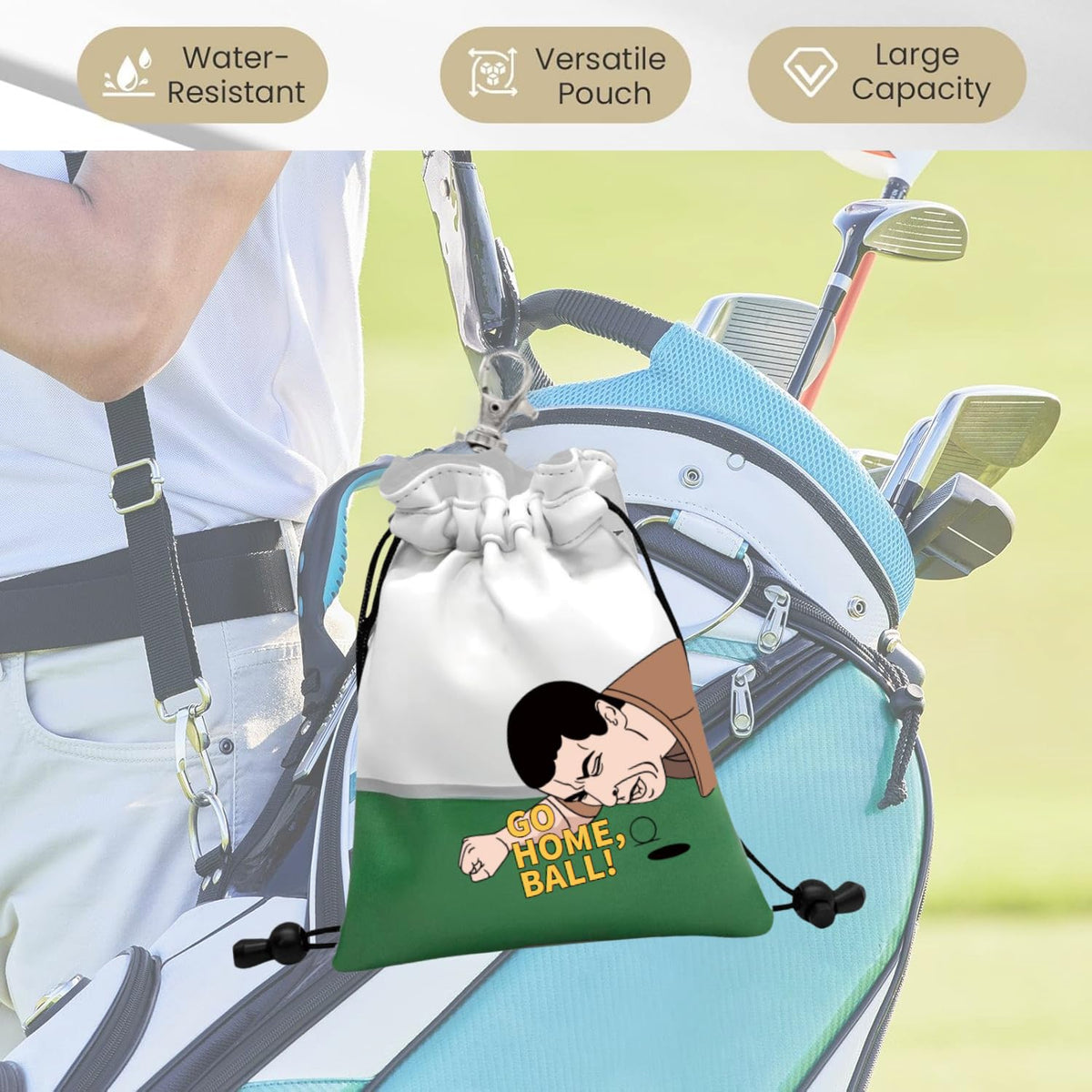 Artpreti golf pouch stores tees, ball markers, divot tools, and more.