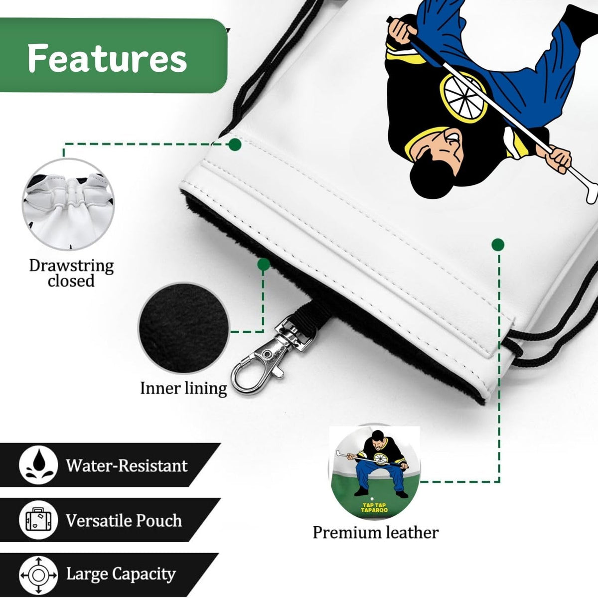 Artpreti Tap Tap Taparoo attached to a golf bag for quick access