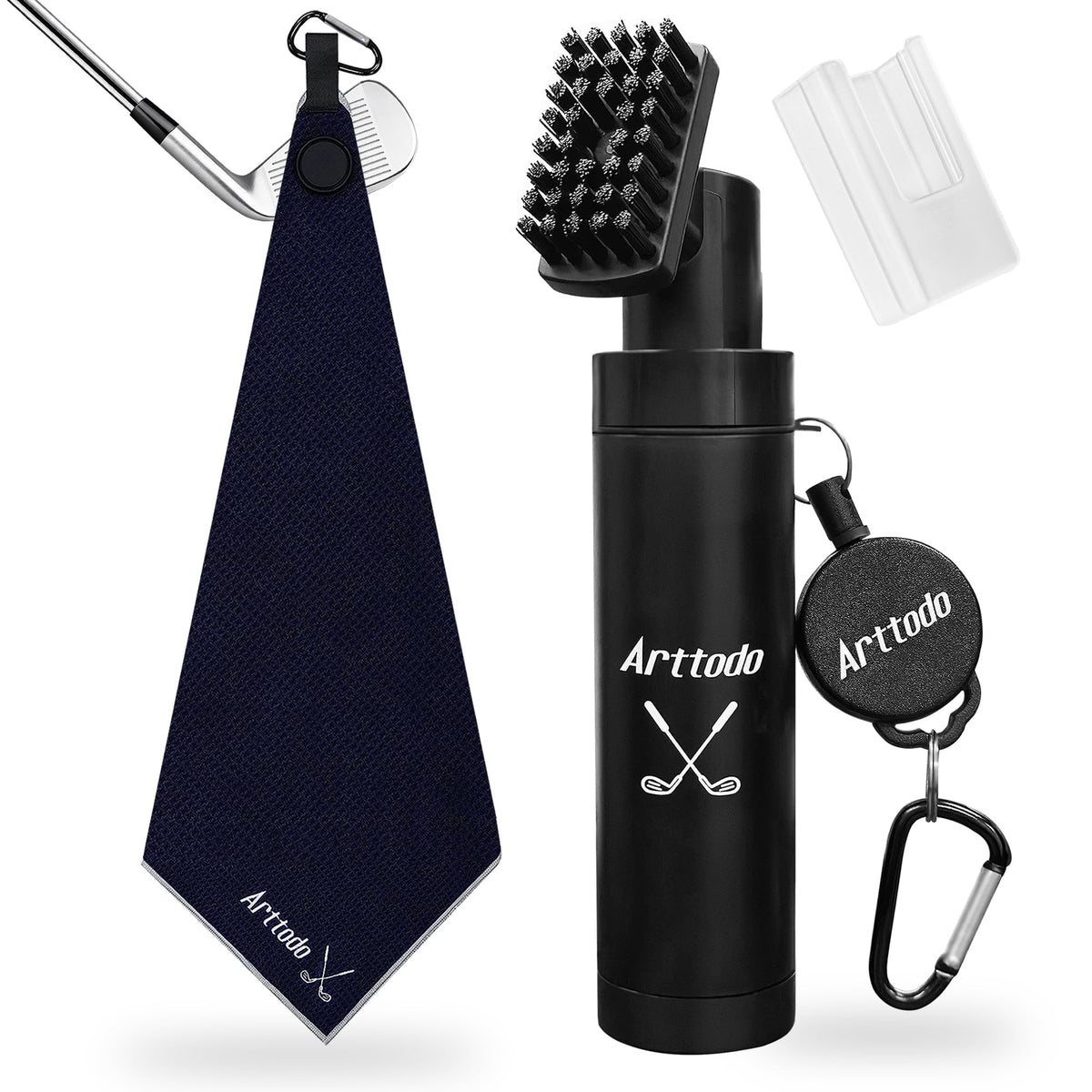 Arttodo golf club cleaning kit jetting water over a dirty club head to refresh grooves