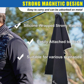 Arttodo magnetic towel attached to cart for quick on-course cleaning