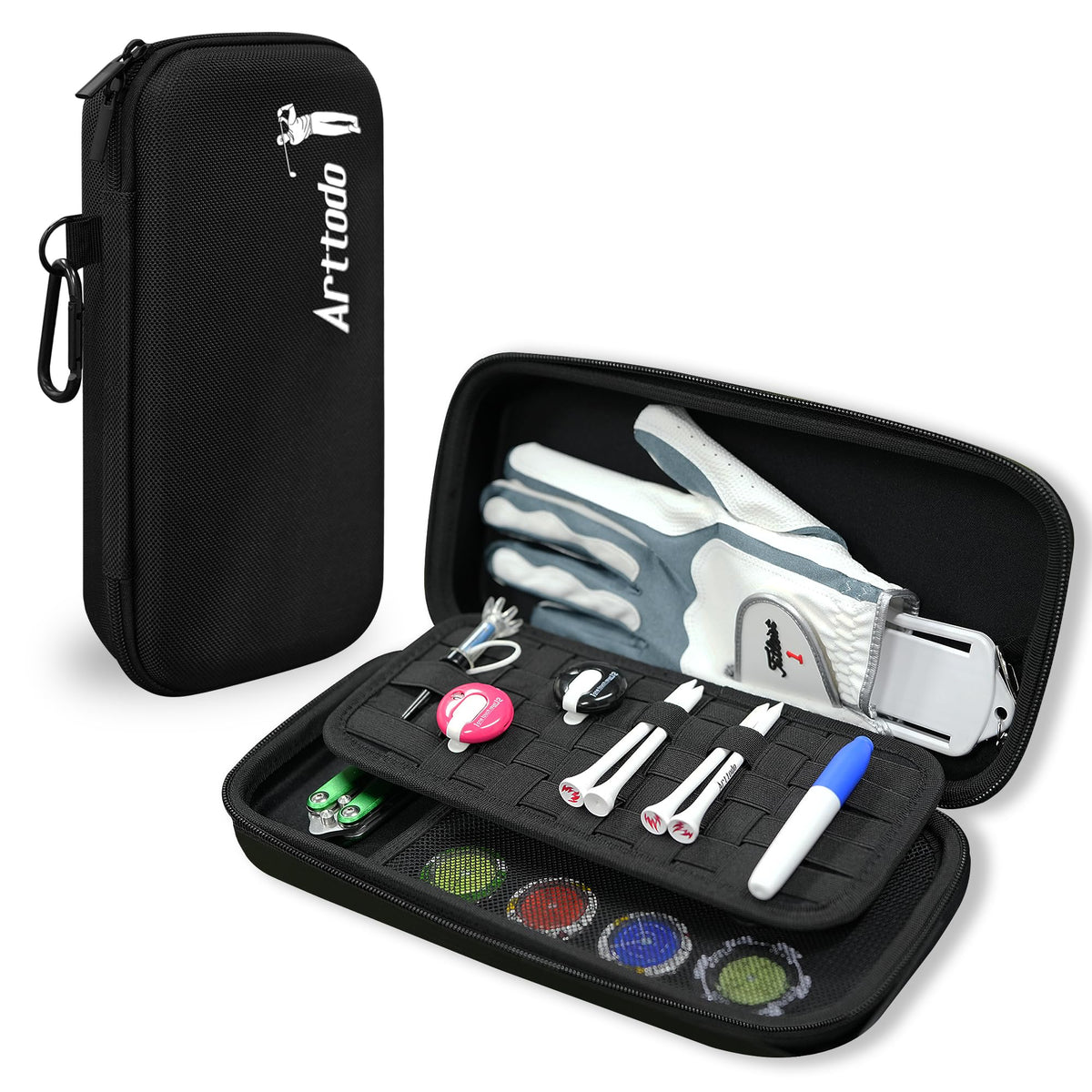Arttodo Golf Glove Case with Glove Shaper preserves glove shape for longer sessions.