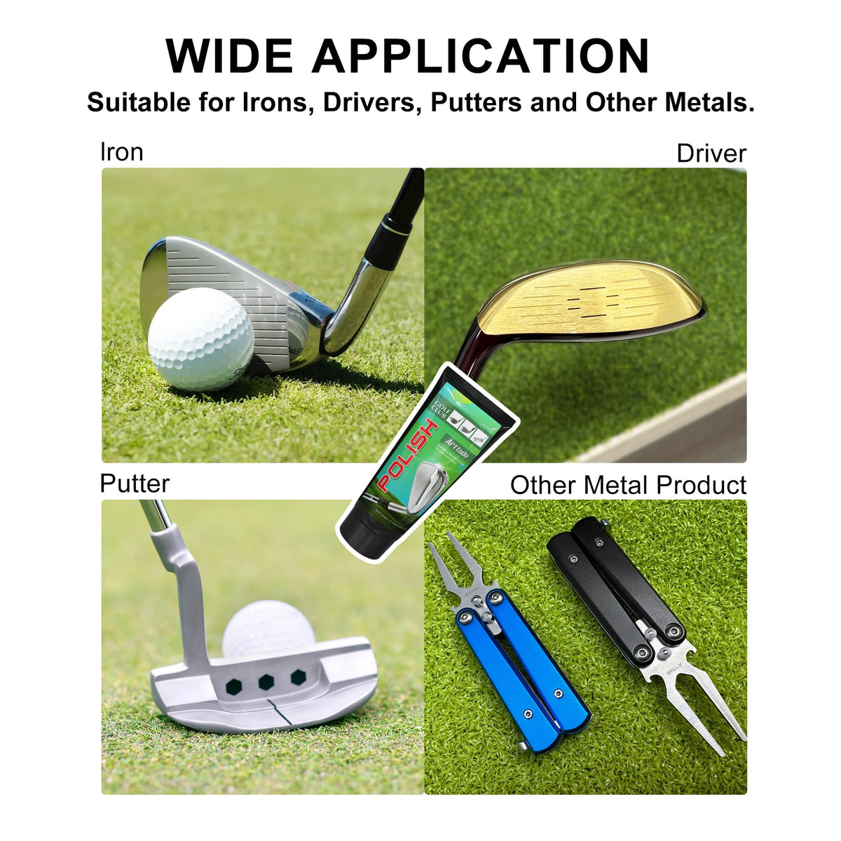 Arttodo cleaner works on irons, wedges, and putters to clean grooves.