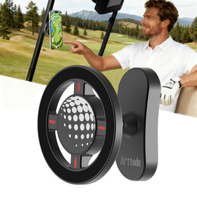 Arttodo magnetic-base golf-cart holder securing a phone on rugged terrain