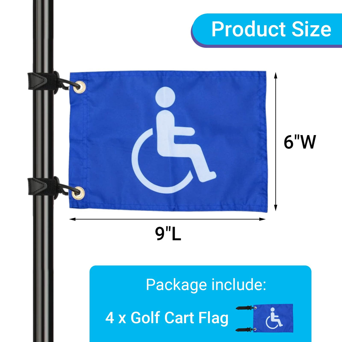 asdmm blue golf flag installed on cart for easier ranger identification and rule compliance.